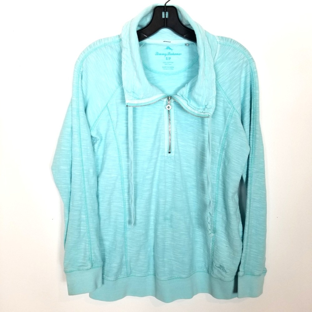 Tommy Bahama Women Half Zip Pullover Sweatshirt Sz‎ S Cotton Blue Beach Summer
